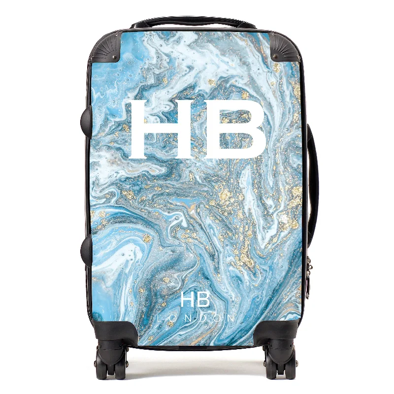 quick suitcase for short travel -Personalised Blue and Gold Marble with White Font Initial Suitcase