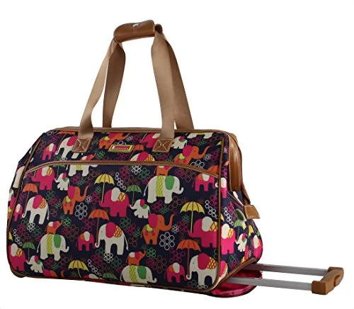 thrifty suitcase for cheap journeys -Lily Bloom Luggage Designer Pattern Suitcase Wheeled Duffel Carry On Bag (14in, Elephant Rain)