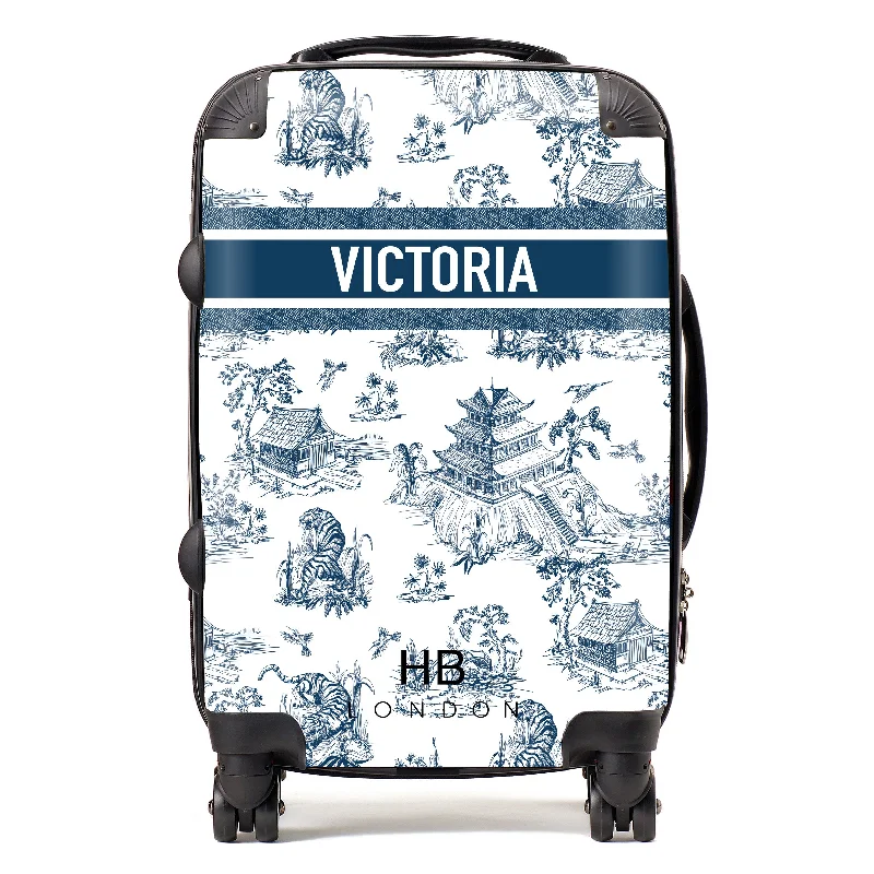 first-rate suitcase for tough travel -Personalised Navy Oriental Toile with Designer Font Initial Suitcase