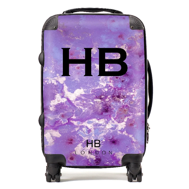 heavy suitcase for large trips -Personalised Purple and Off White Marble with Black Font Initial Suitcase