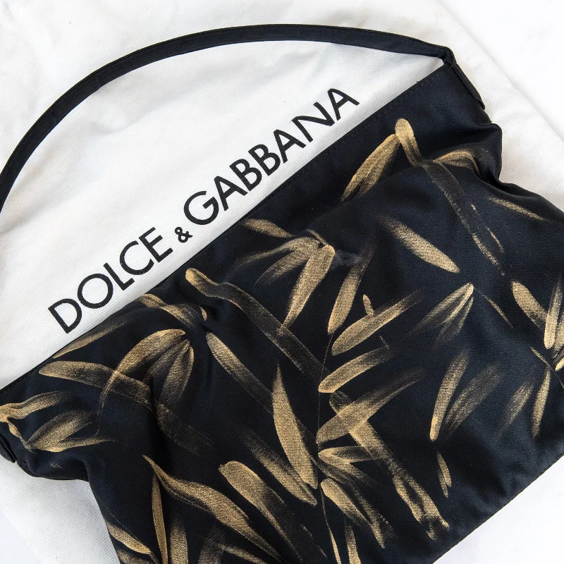 Trendy green crossbody bag-Dolce and Gabbana Navy And Gold Hand Painted Satin Shoulder Bag