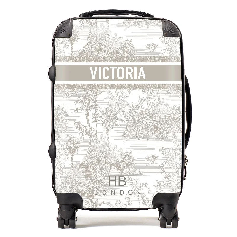 impact-resistant suitcase for safety -Personalised Greige Tiger Toile with Designer Font Initial Suitcase