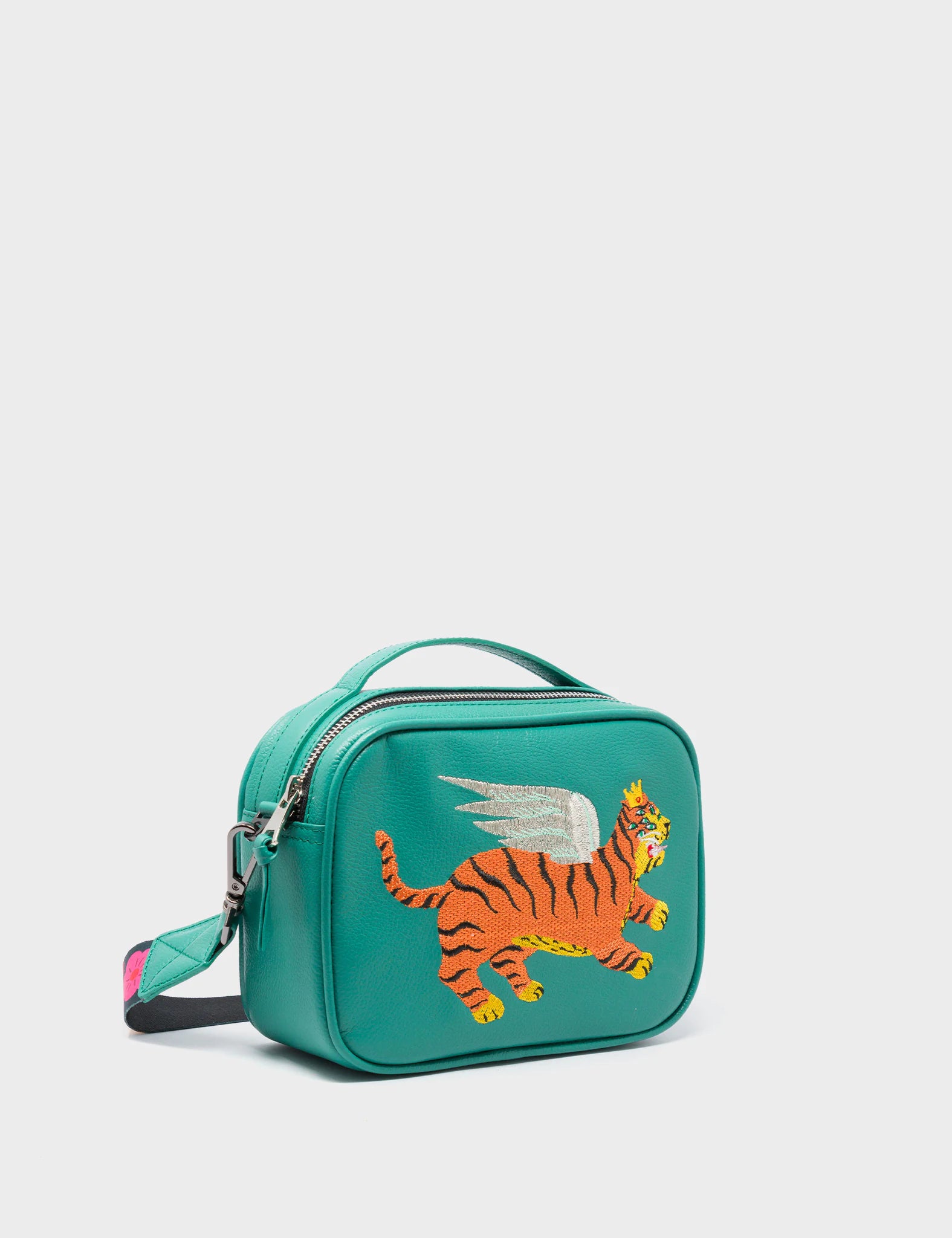 Small nylon travel crossbody bag-Verto Deep Sea Green Leather Crossbody Bag - Flying Tiger Embroidery