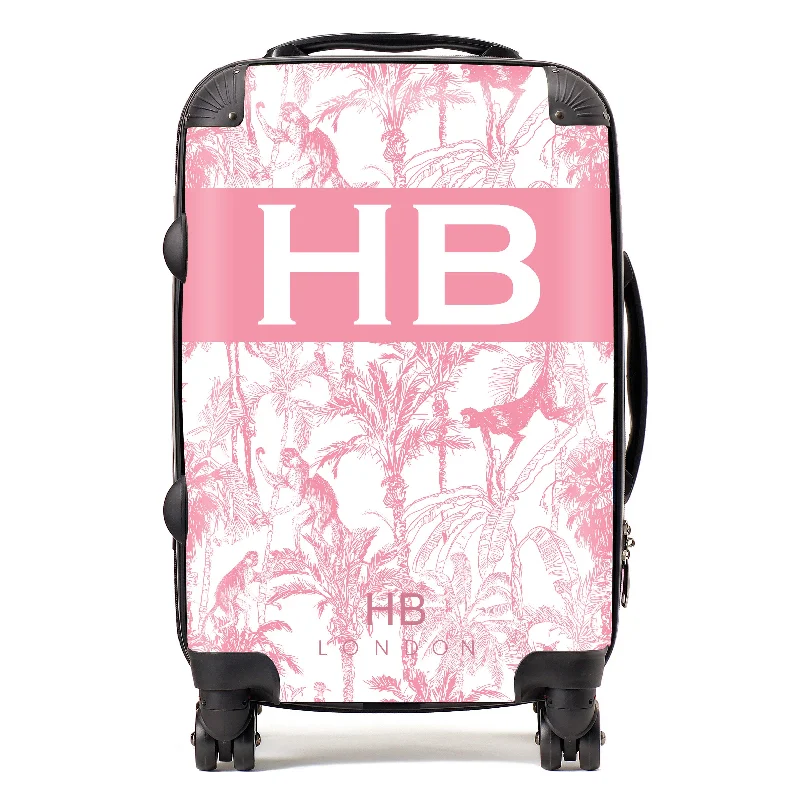 unique suitcase for special gifts -Personalised Pink Jungle Toile with Original Font Initial Suitcase