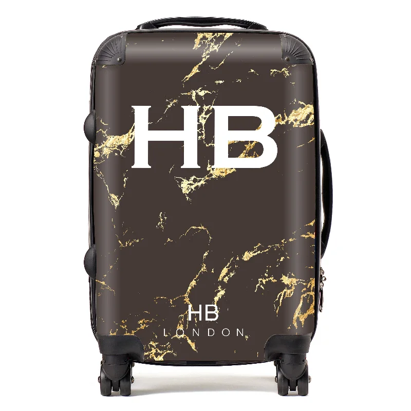 elite suitcase for superior quality -Personalised Chocolate and Gold Marble Initial Suitcase