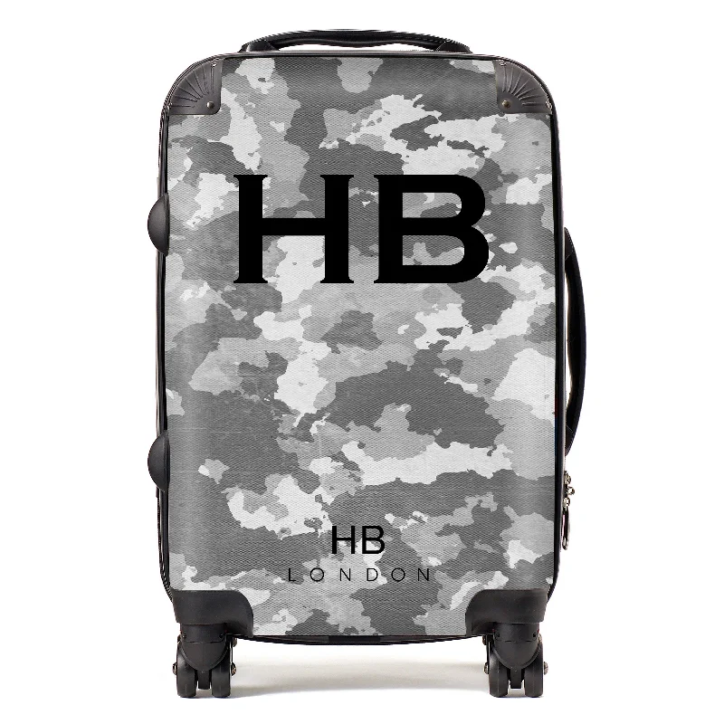 solo suitcase for lone explorers -Personalised Grey Camouflage with Black Font Initial Suitcase