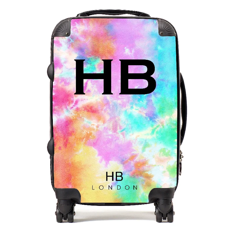 big suitcase for extra storage -Personalised Colour Pop Tie Dye with Black Font Initial Suitcase