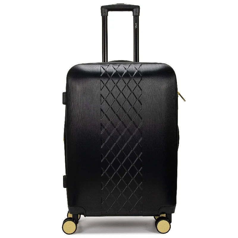 water-repellent suitcase for rainy days -Badgley Mischka Diamond Hard Expandable Spinner Suitcase (Black, Medium)