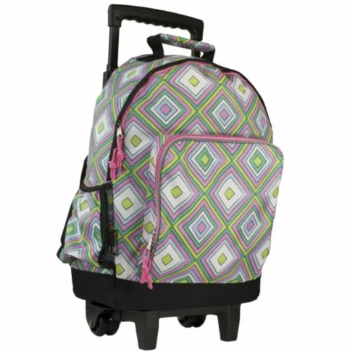 teal backpack for calm vibes -Wildkin Pink Retro High Roller Rolling Backpack