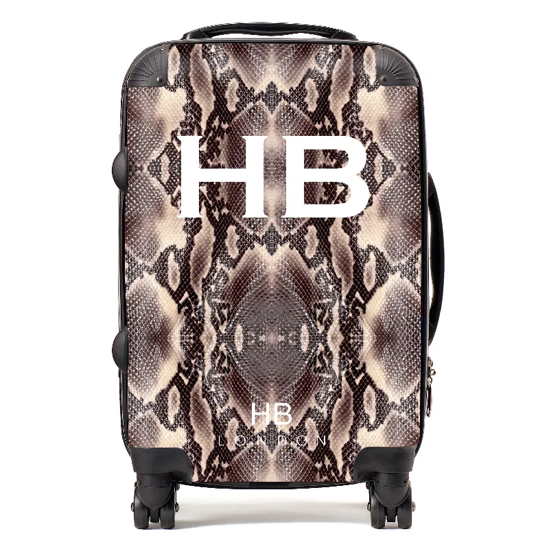 slim suitcase for easy storage -Personalised Python Snake Skin Print with White Font Initial Suitcase