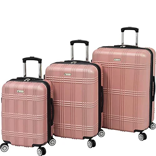 lady suitcase for women’s trips -London Fog Kingsbury 3 Piece Spinner Luggage Set, Rose Gold