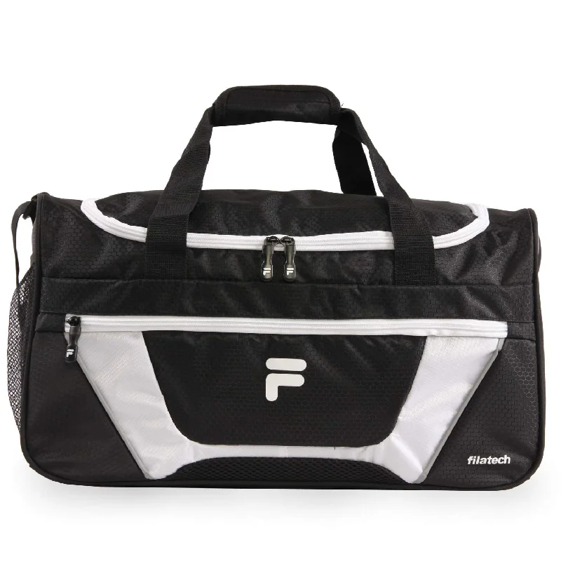 packable duffel bags for small travel -Fila Cannon 3 Small Duffel Gym Sports Bag, Black/White, One Size