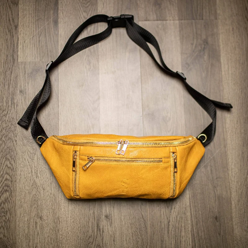 Large canvas beach crossbody bag-Yellow Leather Sling