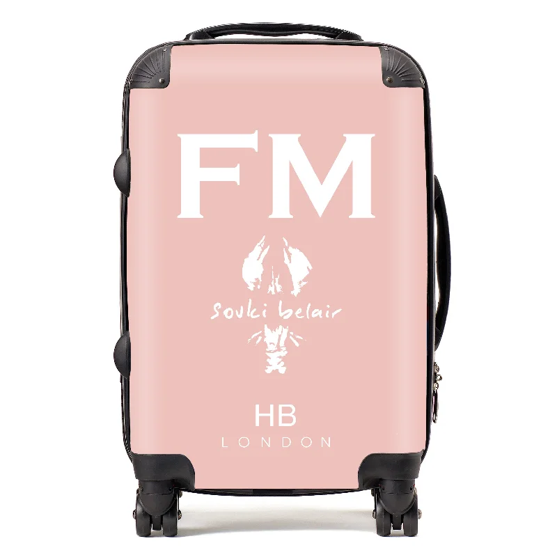 gold suitcase with solid build -Personalised Nude Pink with Custom Logo Initial Suitcase