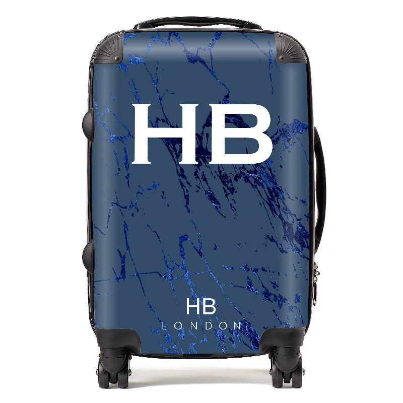 slim suitcase for easy storage -Personalised Navy Foil Marble Initial Suitcase