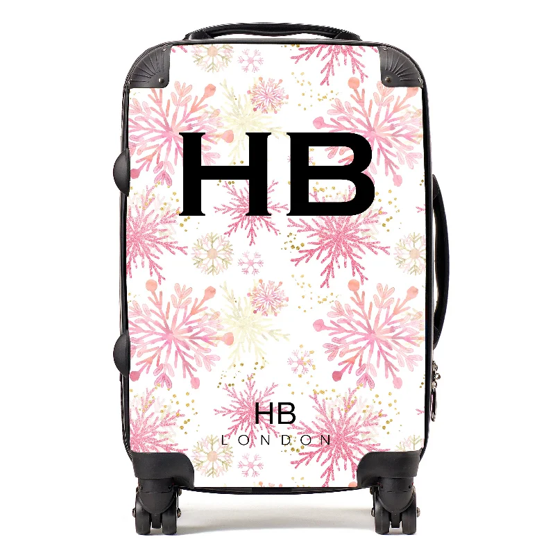 clean suitcase for sleek travel -Personalised Pink and Gold Snowflake with Black Font Initial Suitcase