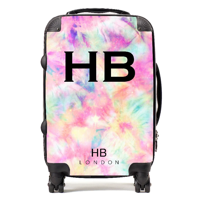 average suitcase for regular trips -Personalised Pastel Tie Dye with Black Font Initial Suitcase