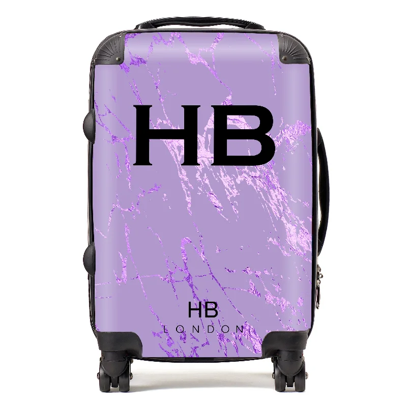 top suitcase for wild adventures -Personalised Purple Foil Marble Initial Suitcase