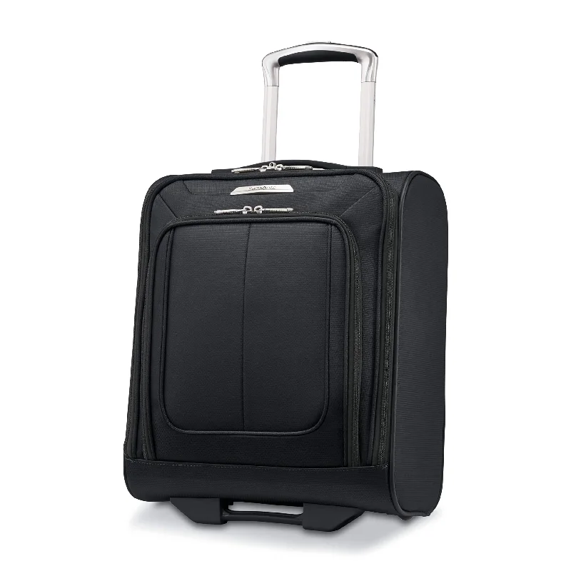 trendy suitcase for cool trips -Samsonite SoLyte DLX Softside Luggage, Midnight Black, Underseat