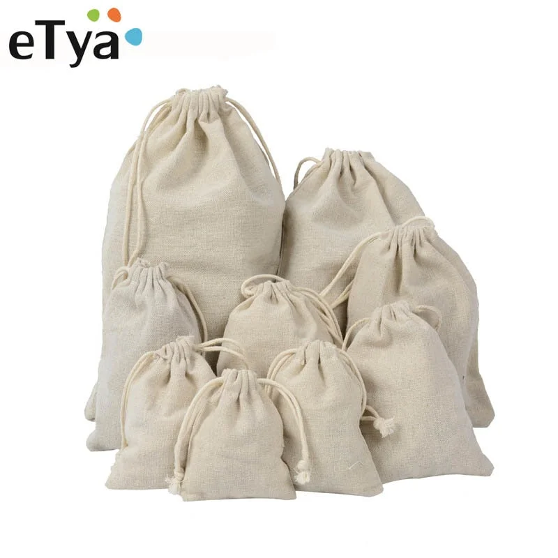 Soft tan purses & wallets-Etya Handmade Cotton Linen Storage Package Bag Drawstring Bag Small Coin Purse Travel Women Small