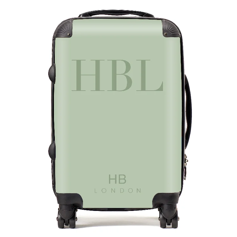 teen suitcase for young travel -Personalised Sage Green Subtle Fashion Font Initial Suitcase