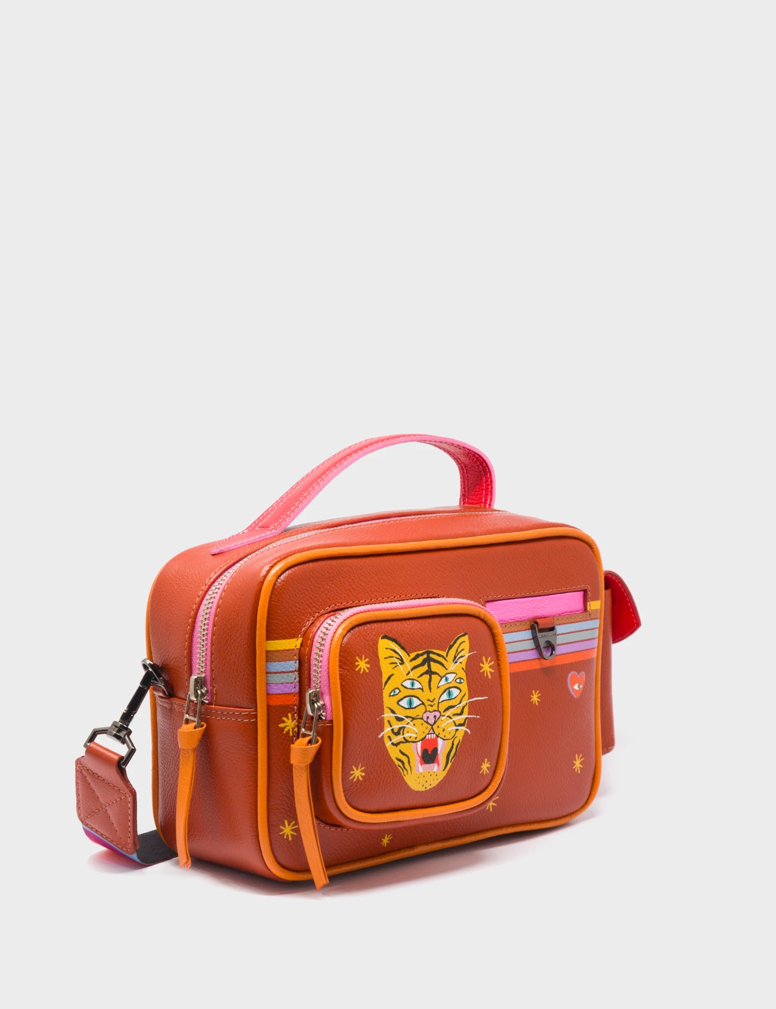 Maroon quilted crossbody bag-Ilan Radio Medium Cinnamon Crossbody Bag - Happy Tiger Design