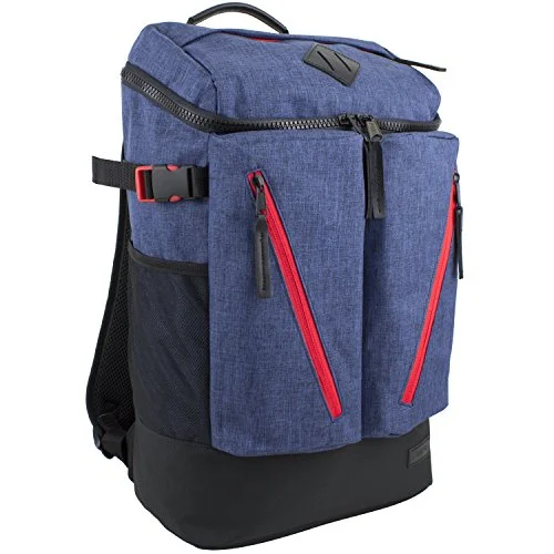 quality backpack for premium trips -Fuel High Capacity Cargo Backpack With Ergonomic Padded Support System, Navy Chambray/Poppy Red