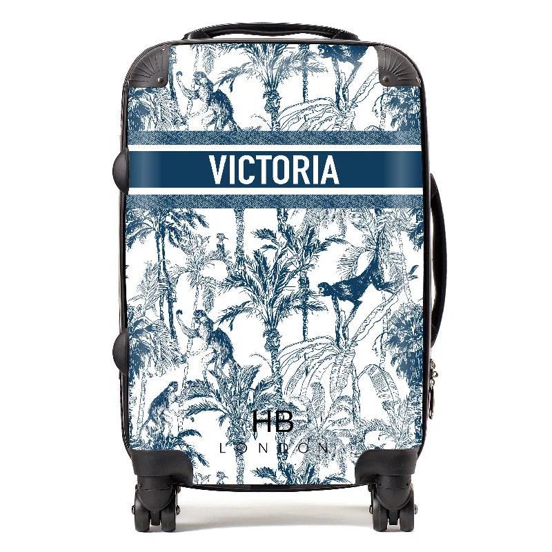 soft-sided suitcase for light loads -Personalised Navy Jungle Toile with Designer Font Initial Suitcase