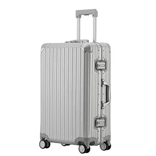 lasting suitcase for hard journeys -All Aluminum Hard Shell Luggage Hardside Suitcase With Spinner Wheels By Sindermore (Carbon Fiber Silver, 29 inch)