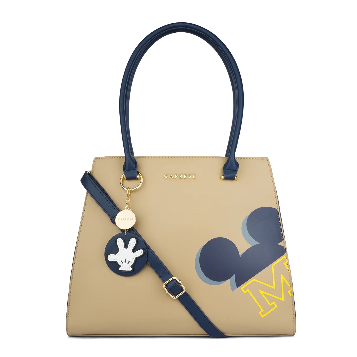 Soft yellow crossbody bag-Caprese Disney Inspired Printed Mickey Mouse Collection Satchel Large Handbag Beige