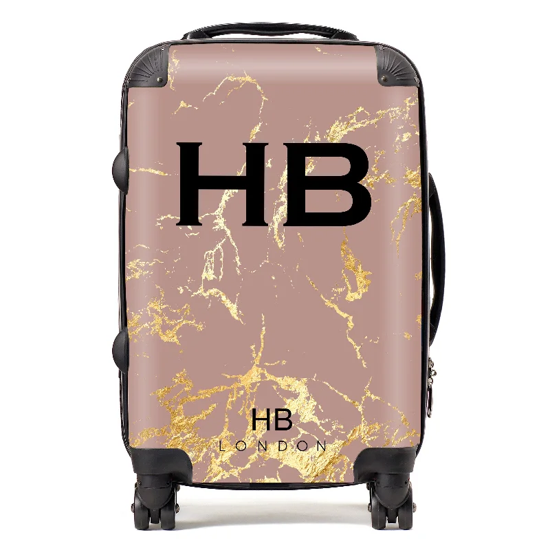 green suitcase for eco-friendly travel -Personalised Dusty Rose and Gold Marble Initial Suitcase